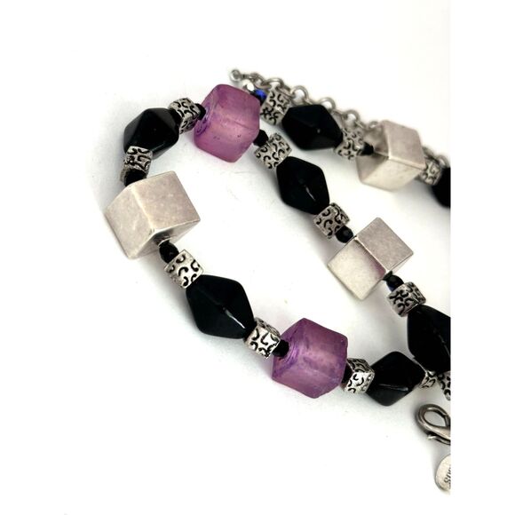 Chico's beaded necklace Black Silver Purple Modernist Cube - Picture 3 of 5
